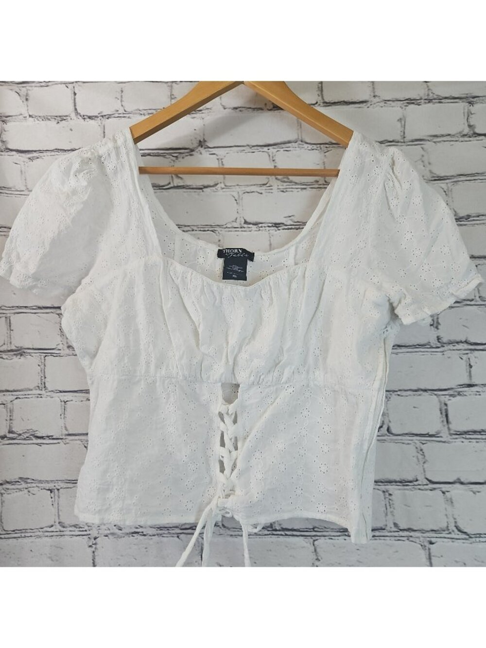 Thorn Fable Copped Lace Corset Top Womens XL Cottage Fairy Sheer Boho Festival